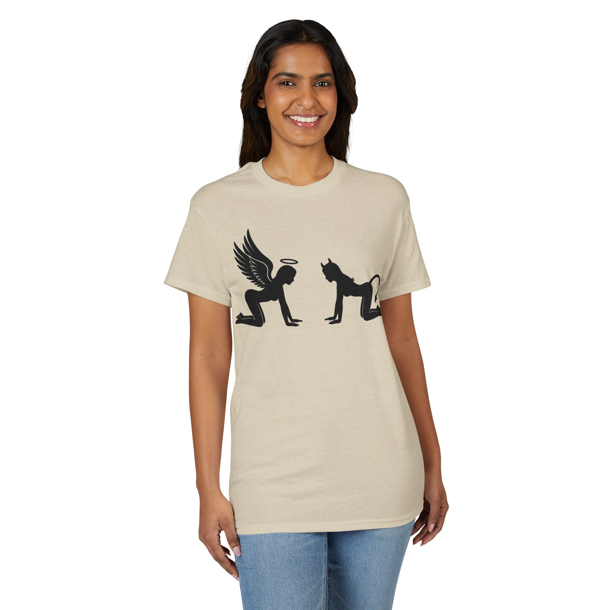 Angel & Devil Temptation Silhouette Tee – Naughty vs Nice Graphic T-Shirt 😈😇