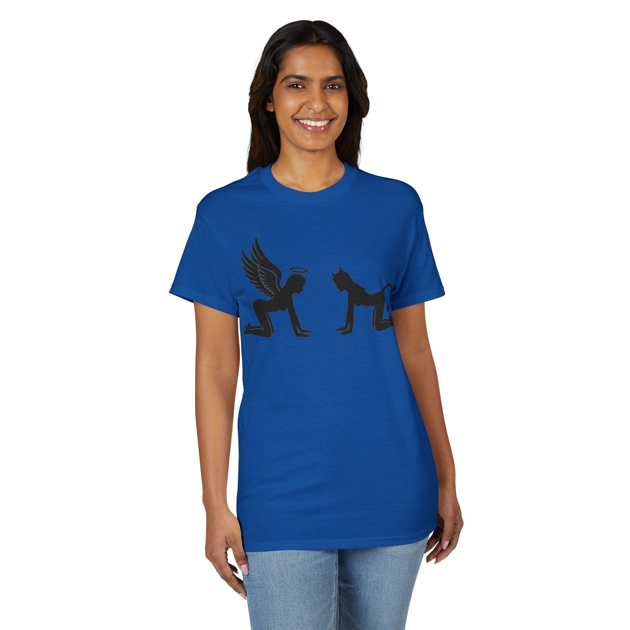 Angel & Devil Temptation Silhouette Tee – Naughty vs Nice Graphic T-Shirt 😈😇