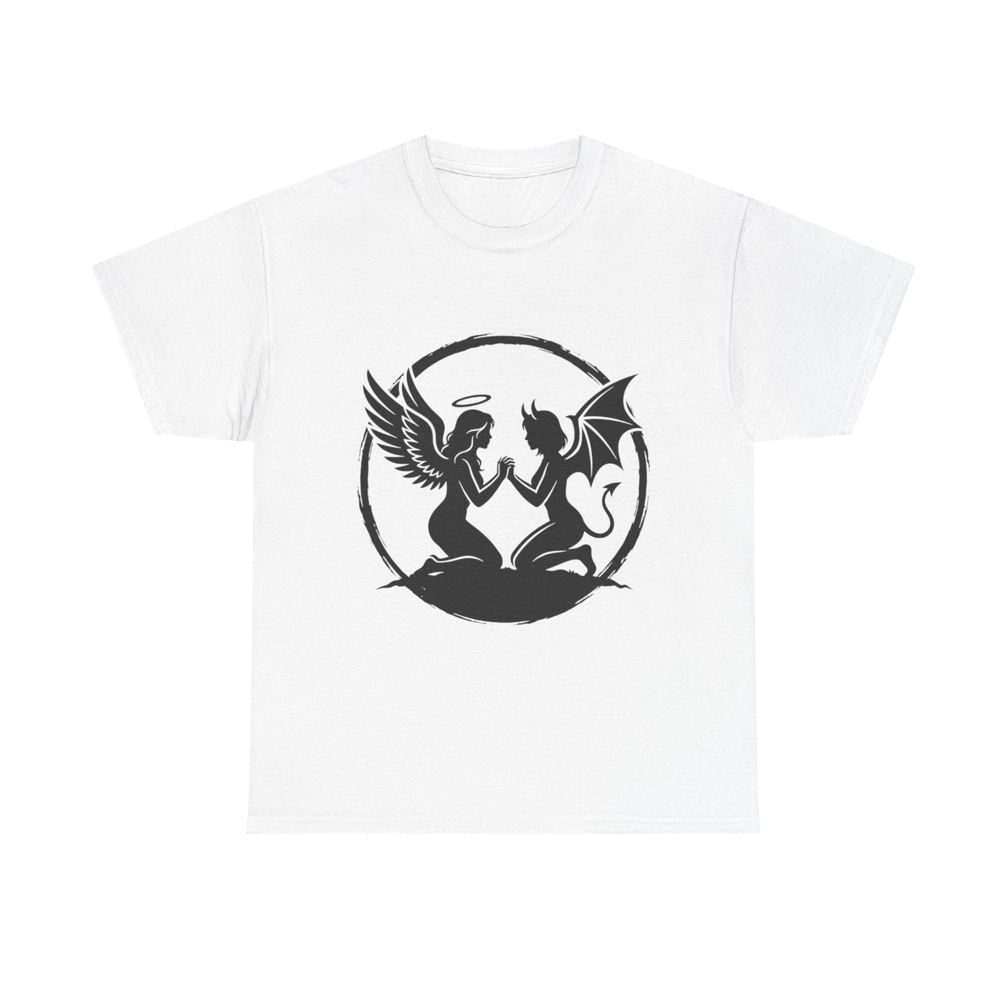 Angel and Demon Yin Yang T-Shirt — Gothic Celestial Balance Tee