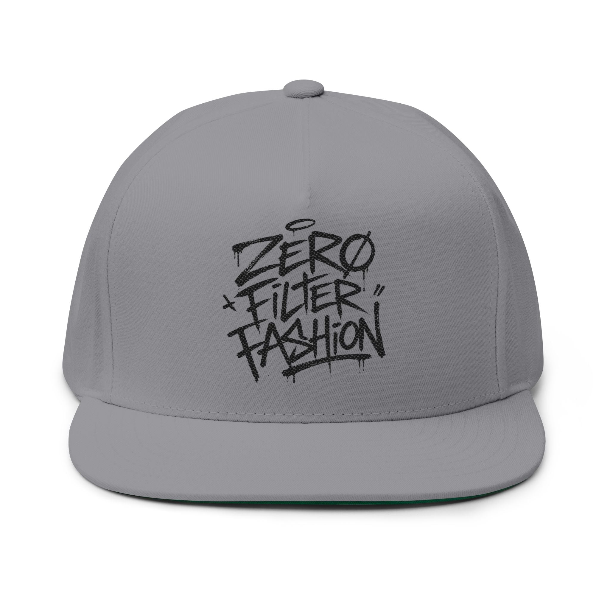 Flat Bill Cap — "Zero Filter Fashion" Embroidered Streetwear Snapback
