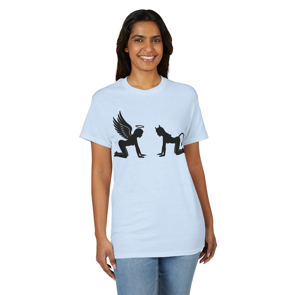 Angel & Devil Temptation Silhouette Tee – Naughty vs Nice Graphic T-Shirt 😈😇