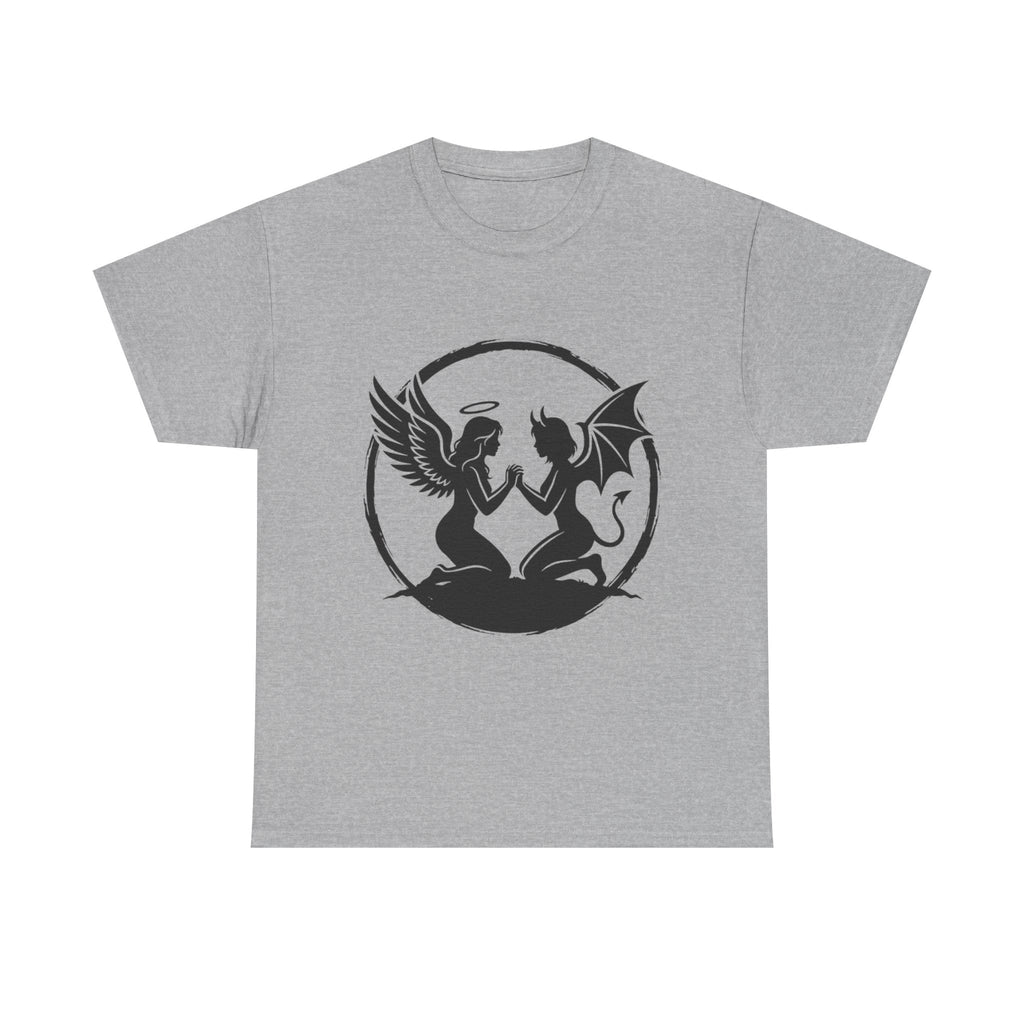 Angel and Demon Yin Yang T-Shirt — Gothic Celestial Balance Tee