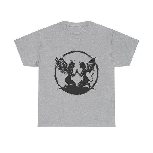 Angel and Demon Yin Yang T-Shirt — Gothic Celestial Balance Tee