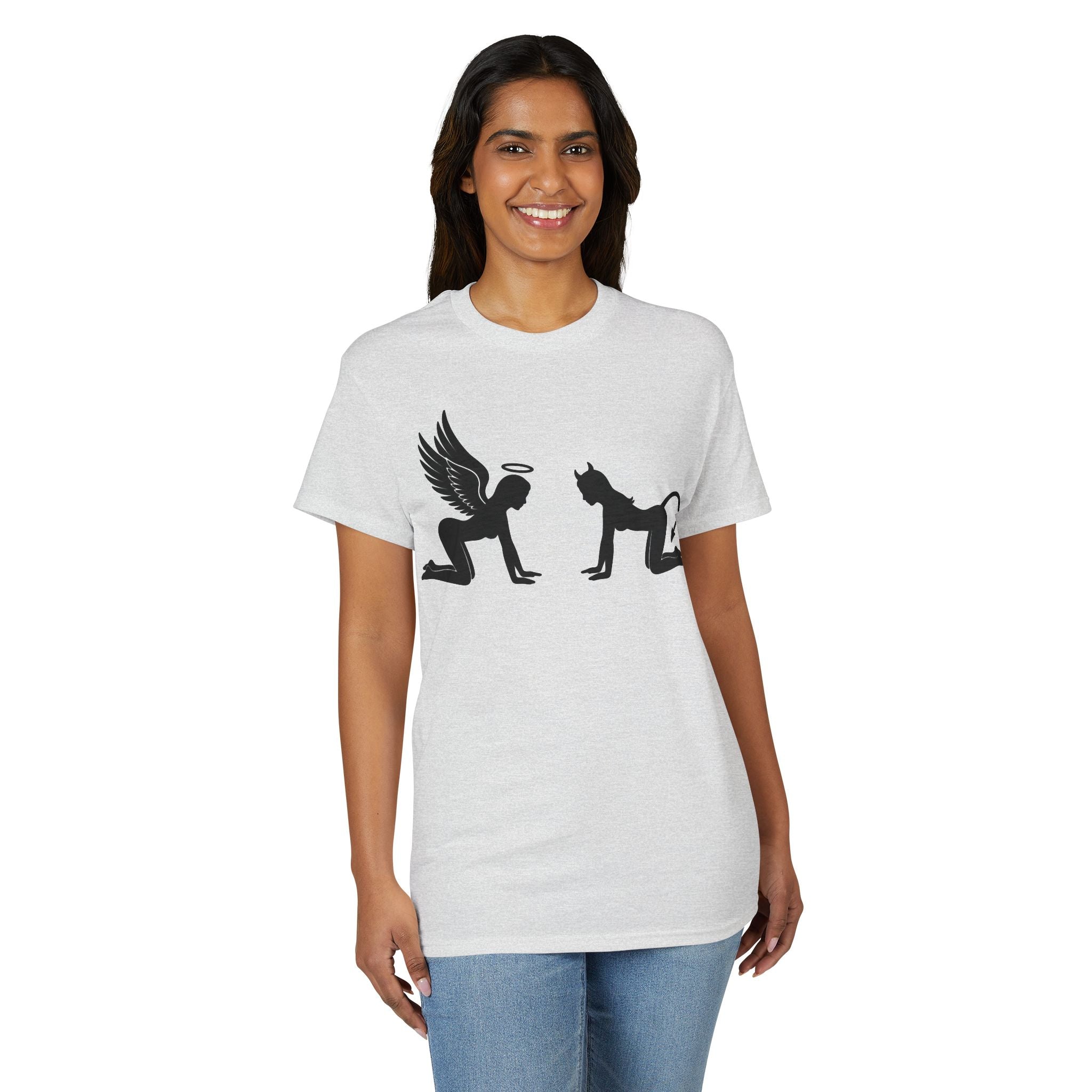 Angel & Devil Temptation Silhouette Tee – Naughty vs Nice Graphic T-Shirt 😈😇