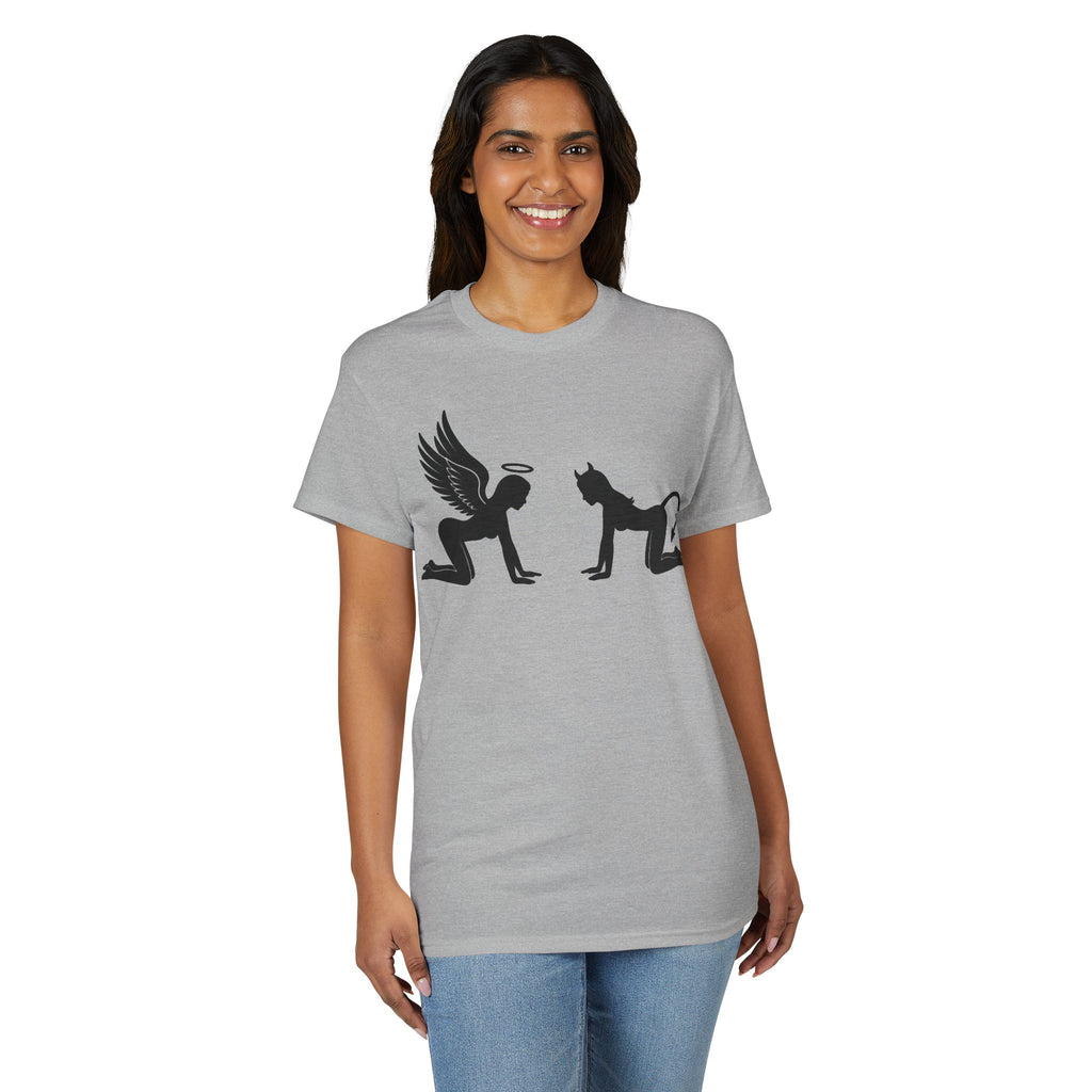 Angel & Devil Temptation Silhouette Tee – Naughty vs Nice Graphic T-Shirt 😈😇