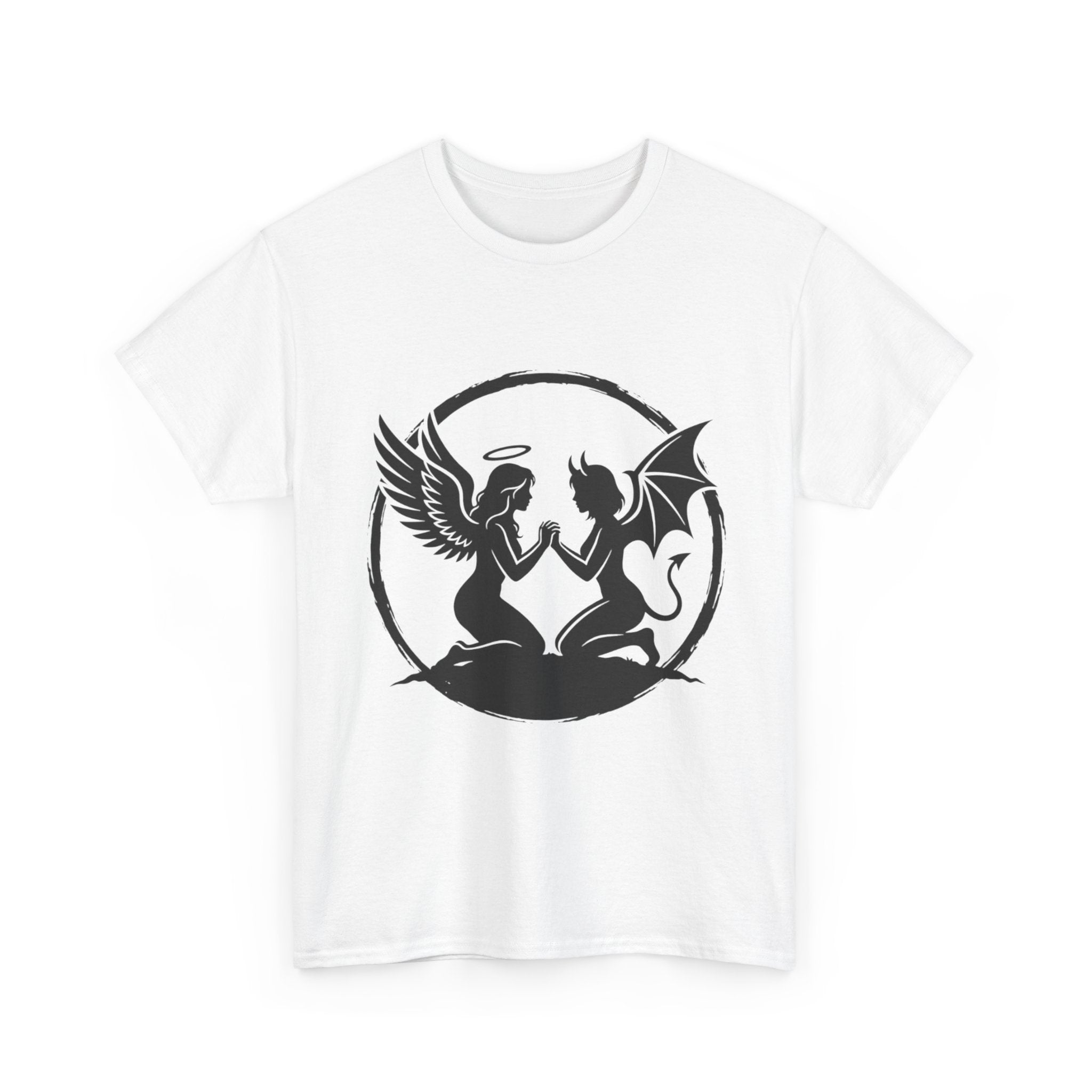 Angel and Demon Yin Yang T-Shirt — Gothic Celestial Balance Tee