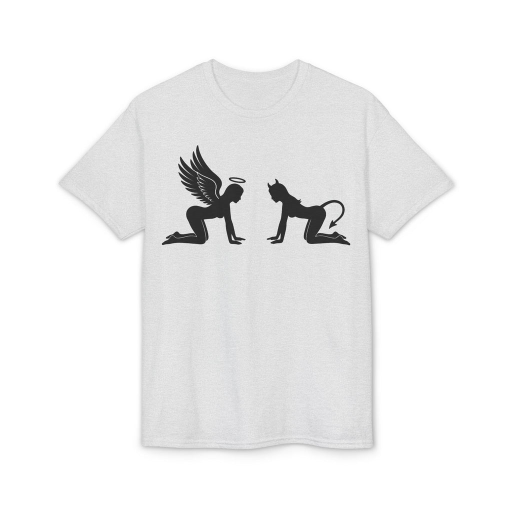 Angel & Devil Temptation Silhouette Tee – Naughty vs Nice Graphic T-Shirt 😈😇