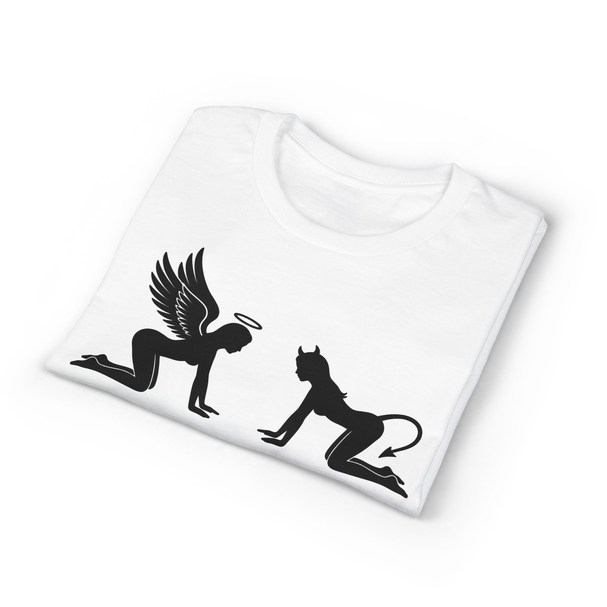 Angel & Devil Temptation Silhouette Tee – Naughty vs Nice Graphic T-Shirt 😈😇