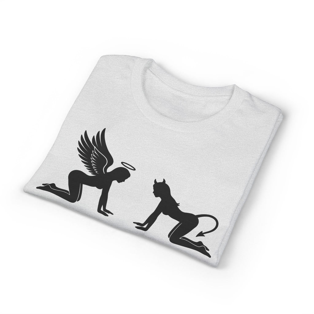 Angel & Devil Temptation Silhouette Tee – Naughty vs Nice Graphic T-Shirt 😈😇