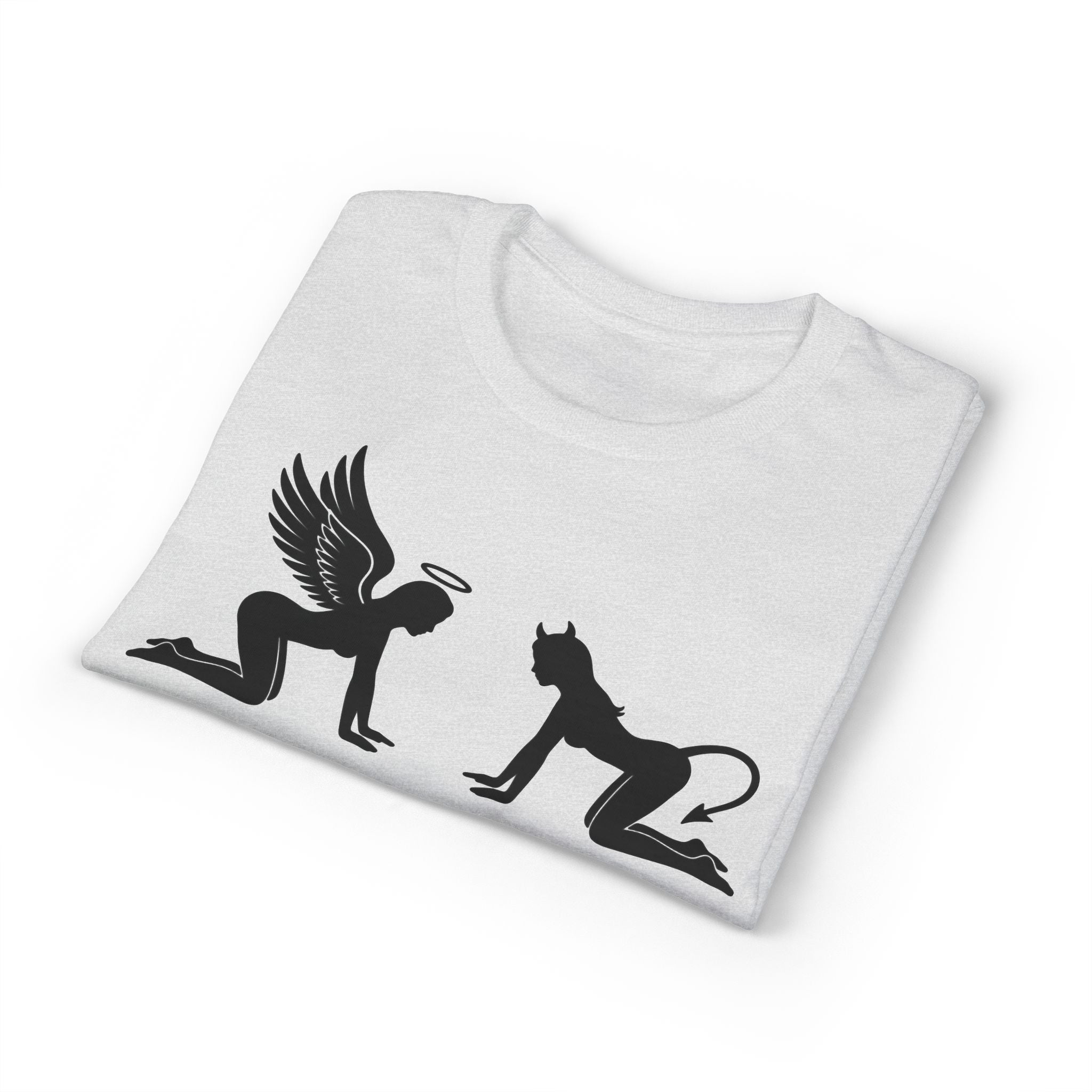 Angel & Devil Temptation Silhouette Tee – Naughty vs Nice Graphic T-Shirt 😈😇