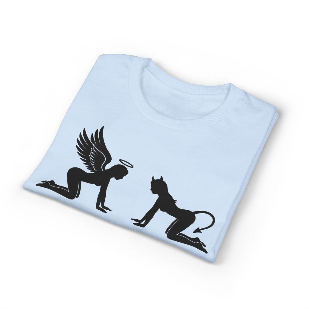 Angel & Devil Temptation Silhouette Tee – Naughty vs Nice Graphic T-Shirt 😈😇