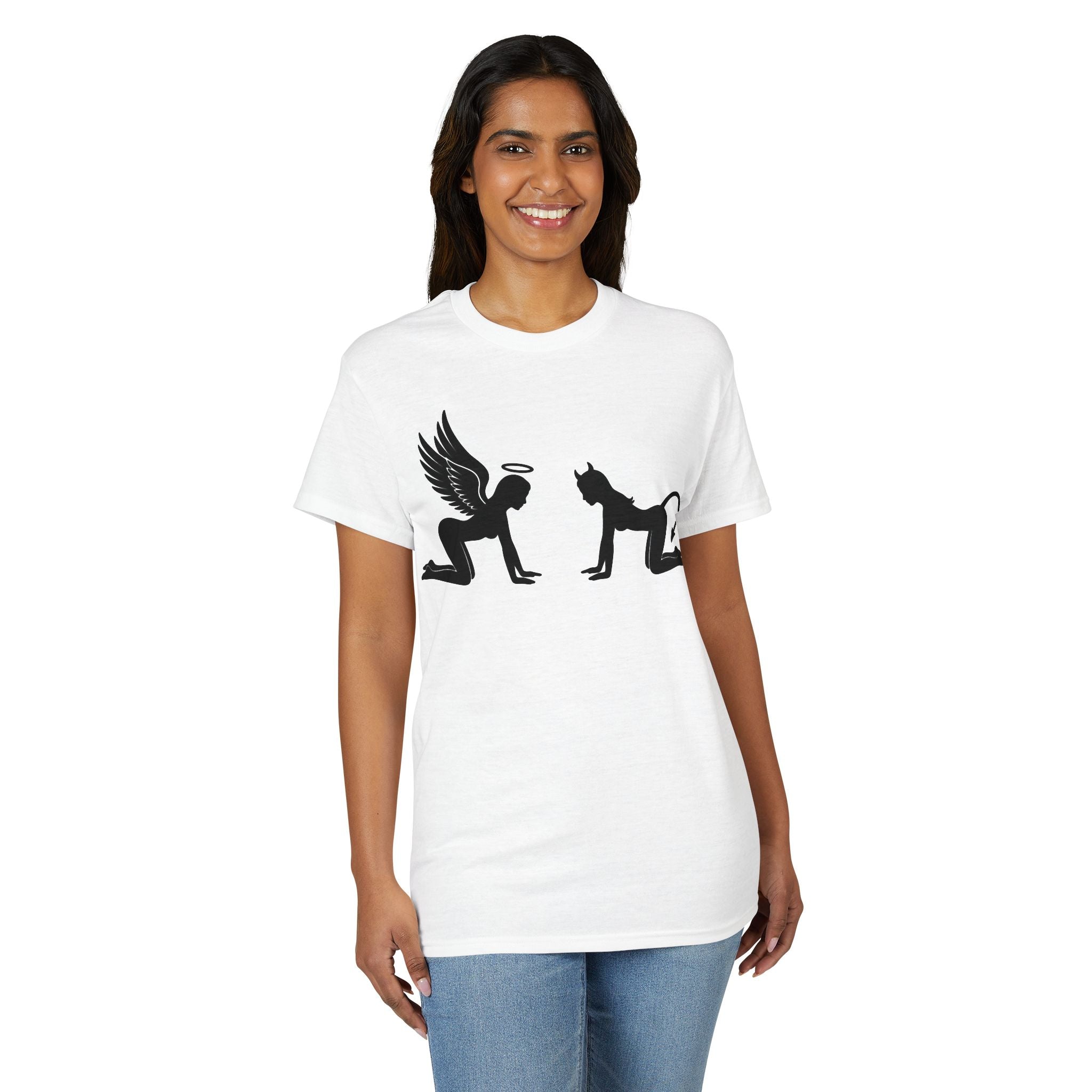 Angel & Devil Temptation Silhouette Tee – Naughty vs Nice Graphic T-Shirt 😈😇