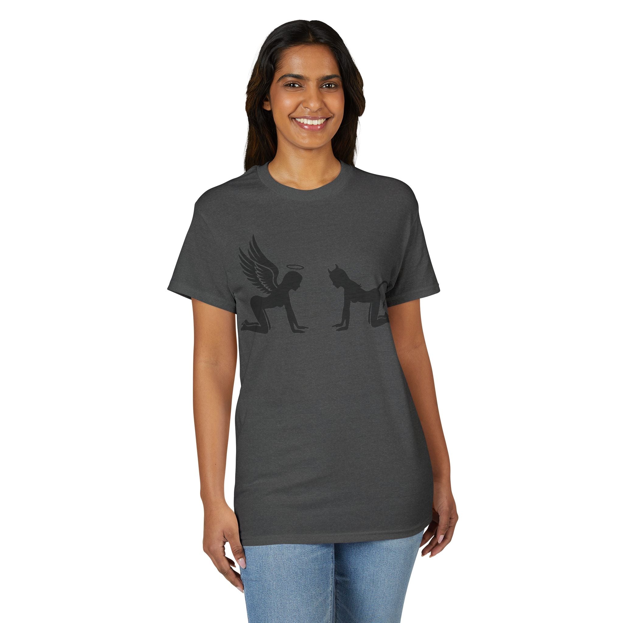 Angel & Devil Temptation Silhouette Tee – Naughty vs Nice Graphic T-Shirt 😈😇