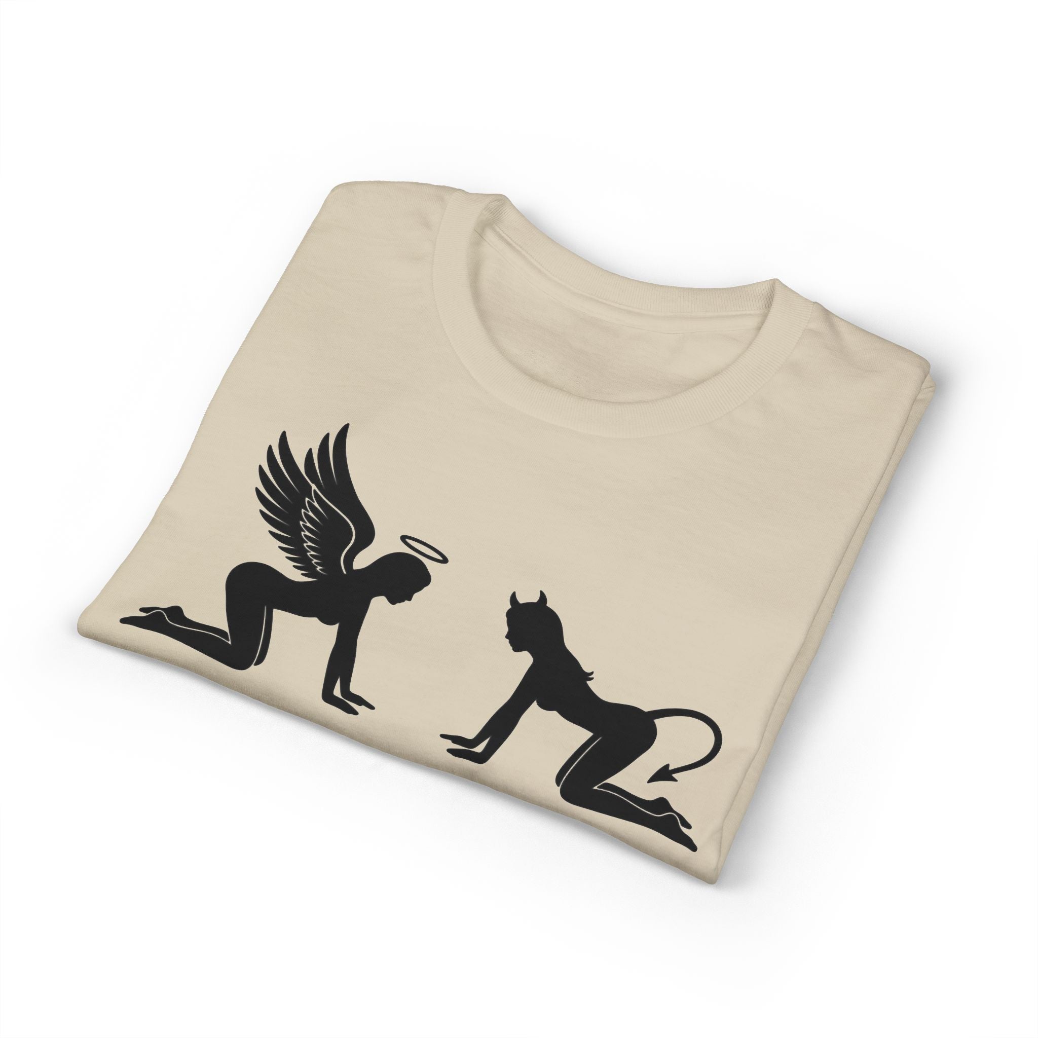 Angel & Devil Temptation Silhouette Tee – Naughty vs Nice Graphic T-Shirt 😈😇