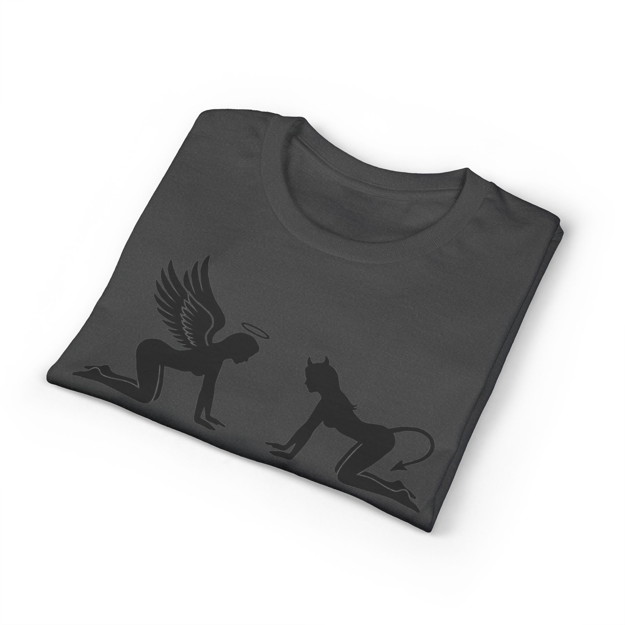 Angel & Devil Temptation Silhouette Tee – Naughty vs Nice Graphic T-Shirt 😈😇