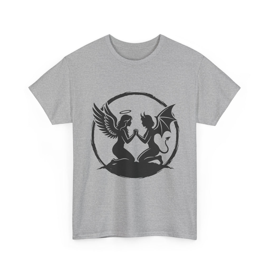 Angel and Demon Yin Yang T-Shirt — Gothic Celestial Balance Tee
