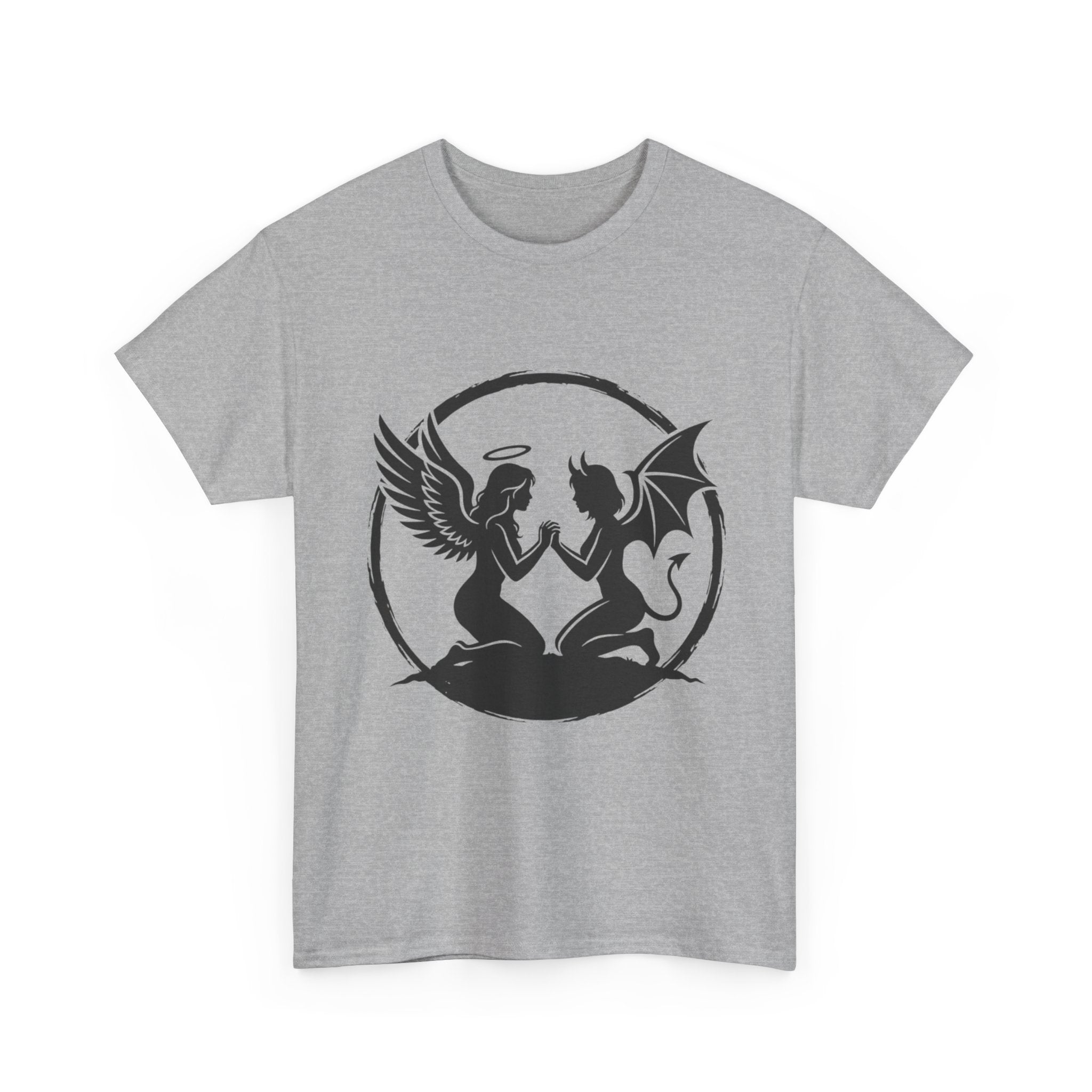 Angel and Demon Yin Yang T-Shirt — Gothic Celestial Balance Tee